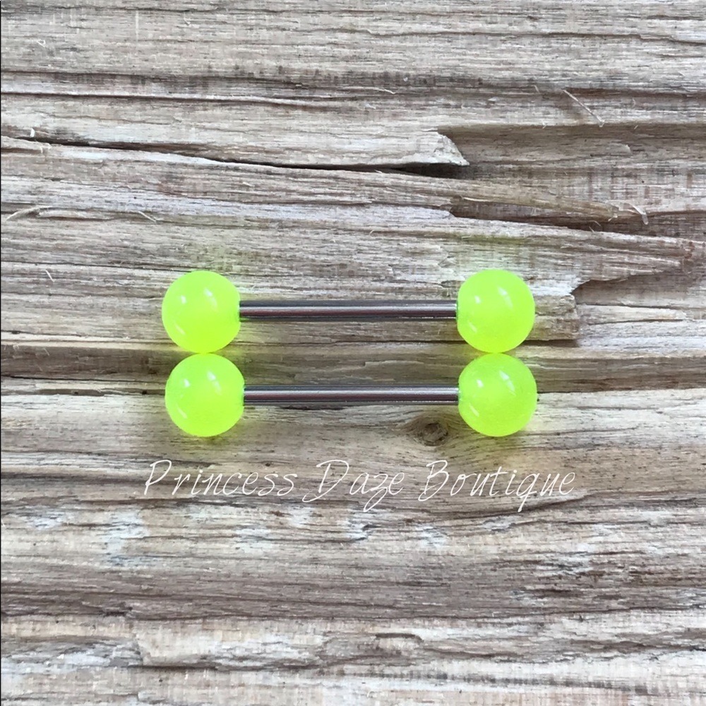 Neon Yellow Glow In The Dark Barbell‎ Nipple Rings